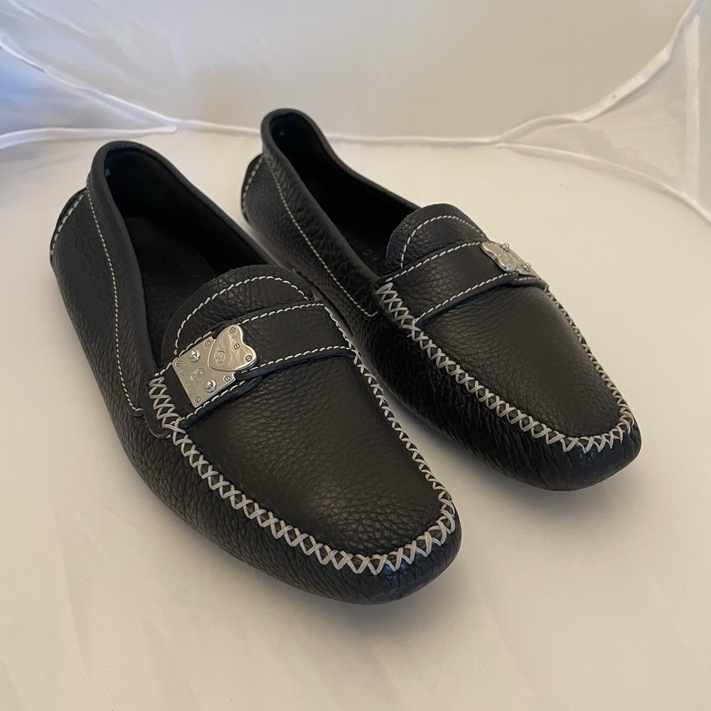 St. John Sport Made In Italy Black Leather Mocassin Loafers Women's Size 7